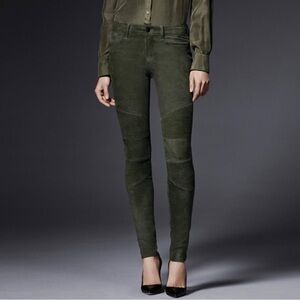 J Brand Lamb Leather Tonya Leather Suede Moto Jeans Olive Green Sz 24